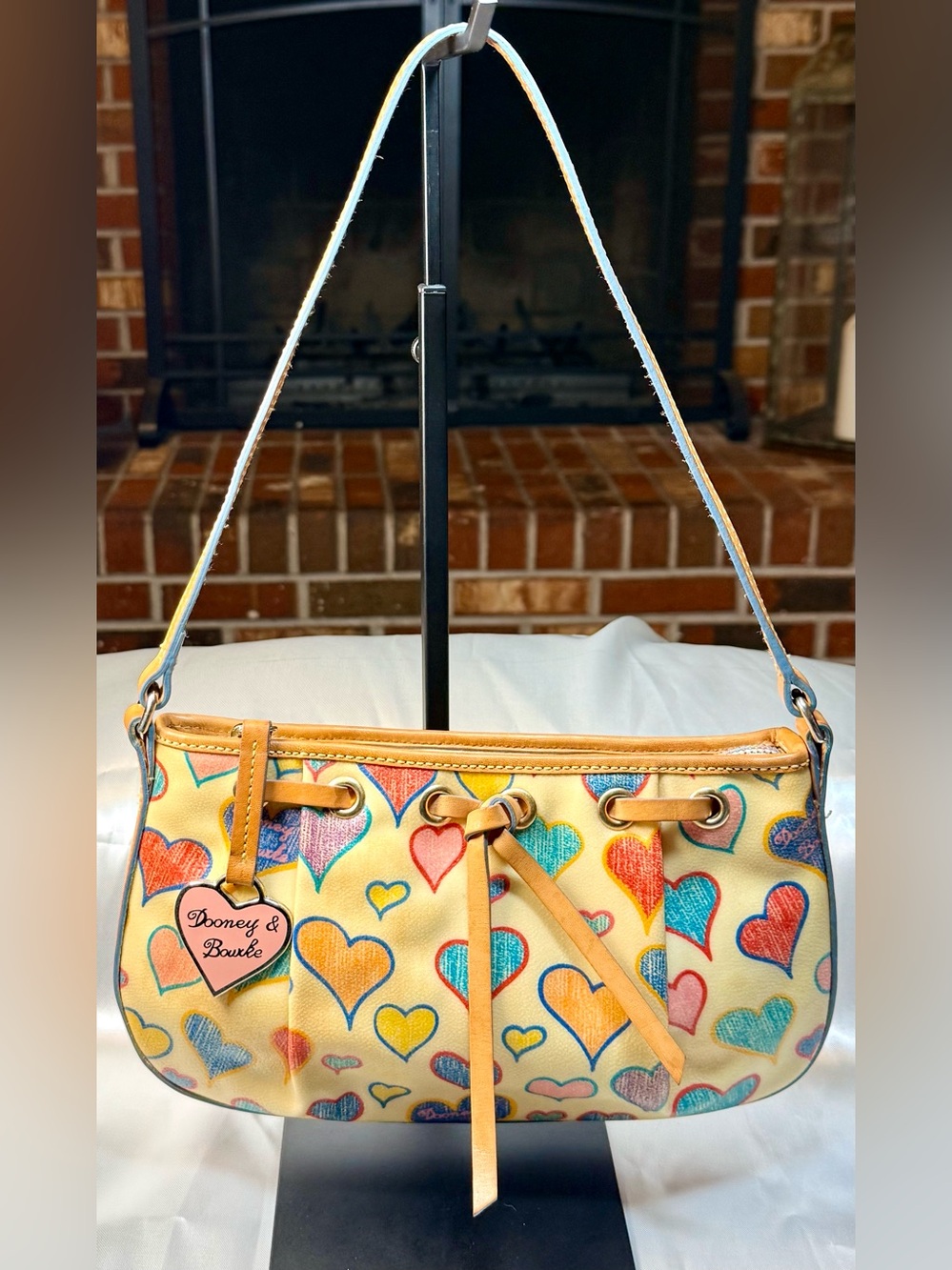 Dooney & Bourke Yellow Multicolor Heart Print Shoulder Bag